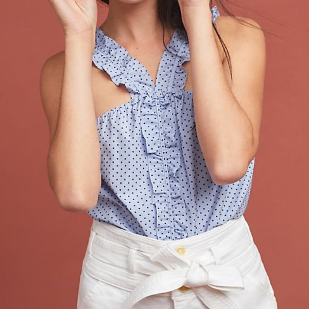 Waverly Grey Anthropologie Berlin Blue Dot Top |XS - Picture 1 of 7